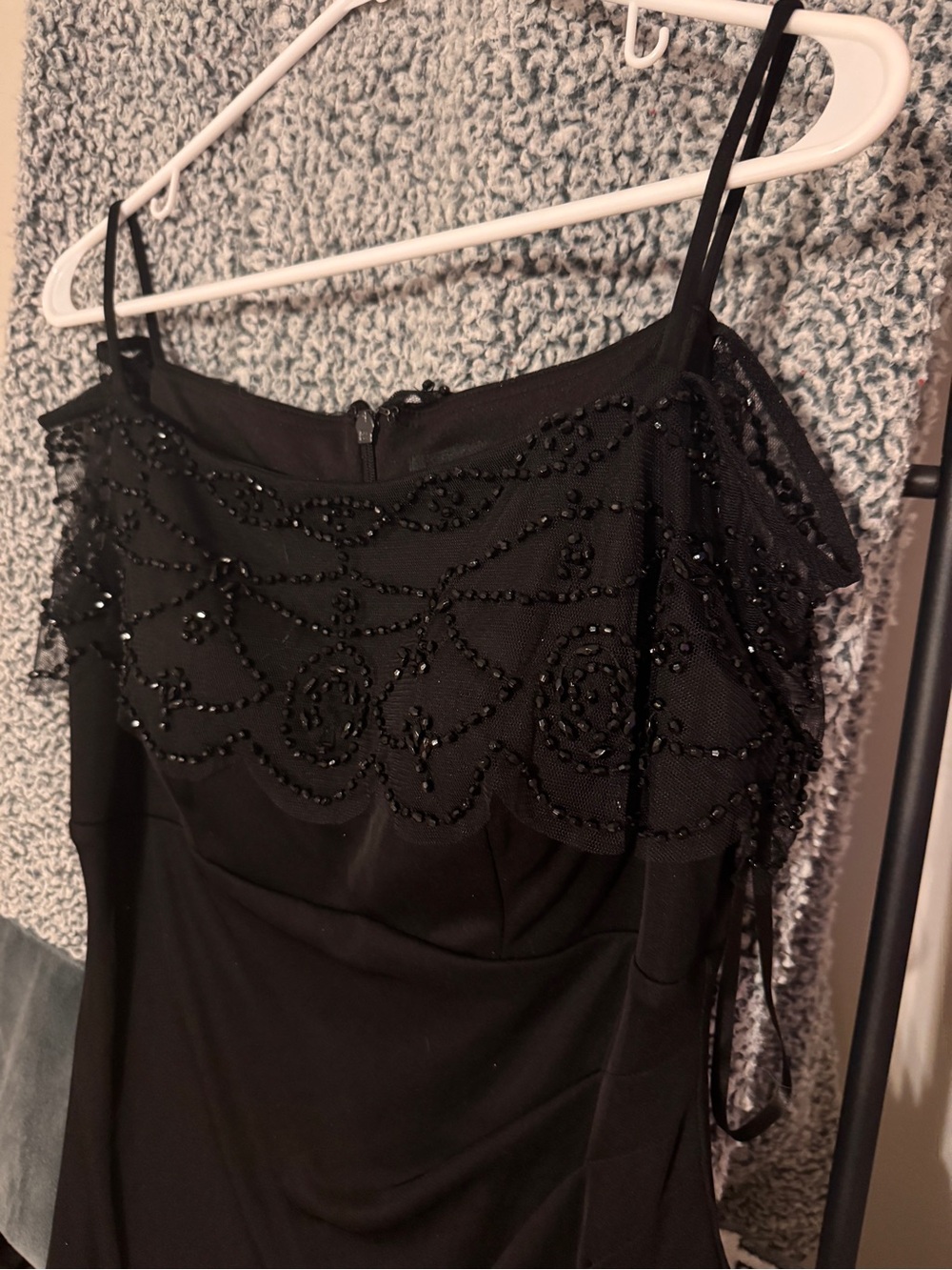 Black Beaded Off-Shoulder Evening Dress